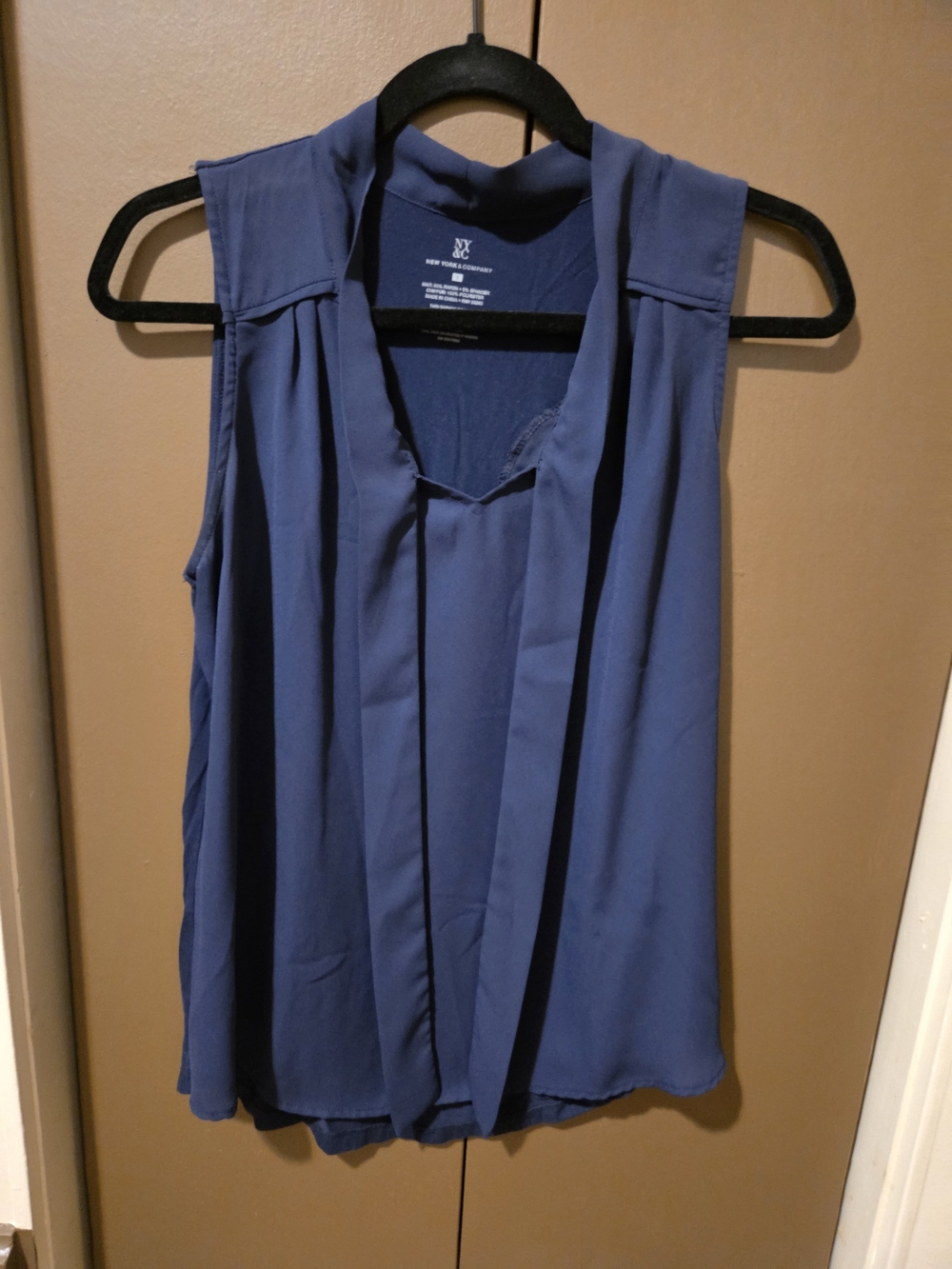 New York & Company Navy Draped V-Neck Sleeveless Camisole